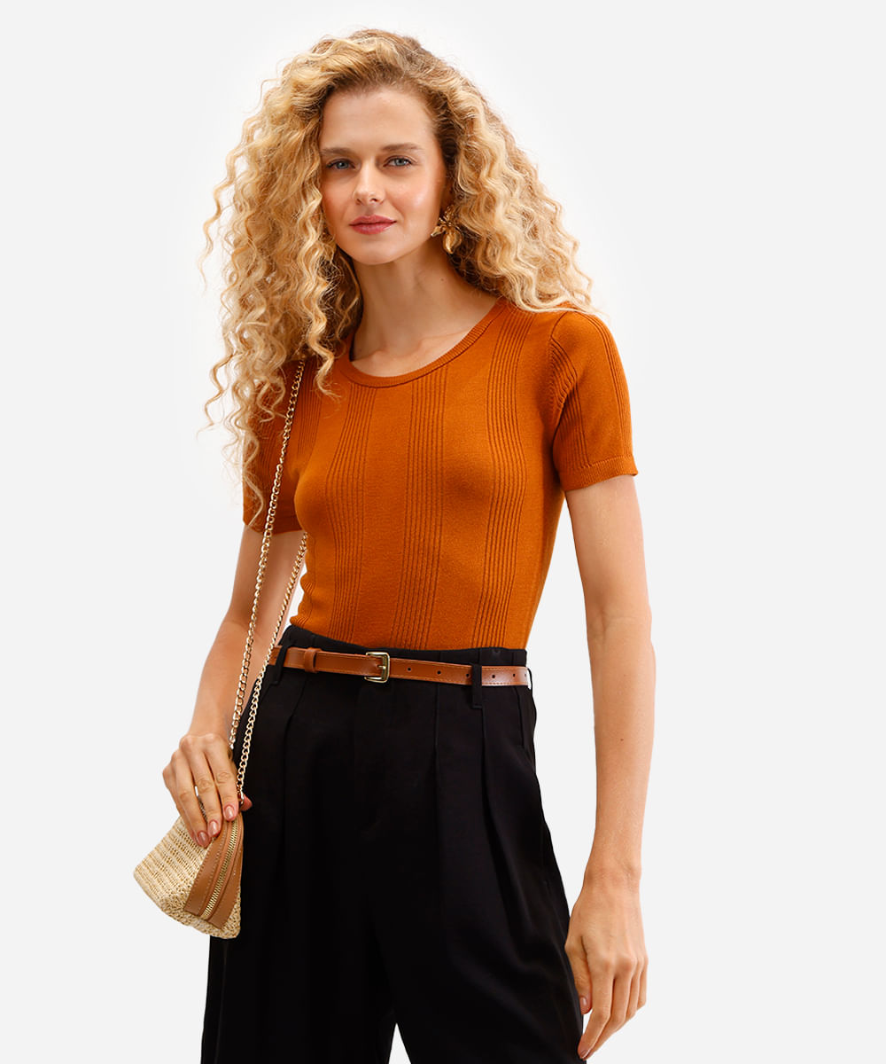 blusa feminina com viscose canelada marrom