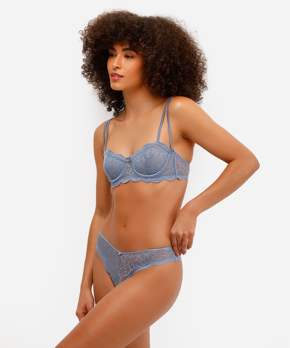 calcinha fio dental de renda floral azul