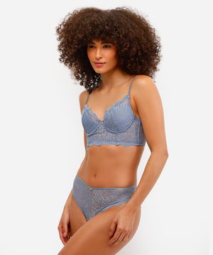 calcinha caleçon de renda floral azul
