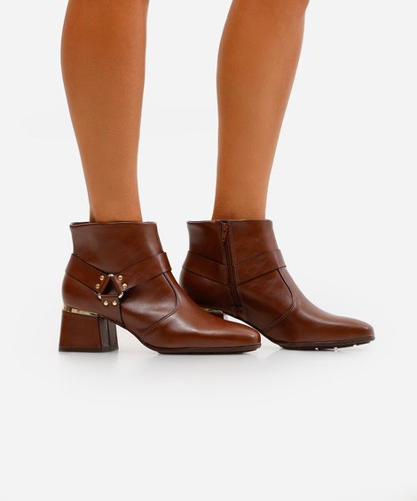 bota feminina cano curto com fivela modare marrom