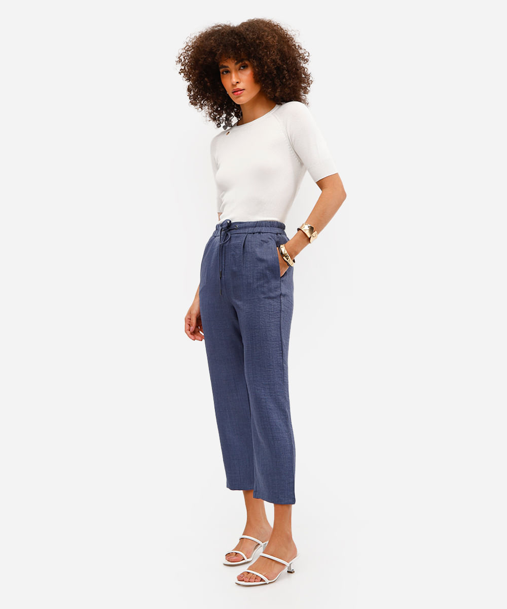 calça jogger feminina texturizada cós elástico azul