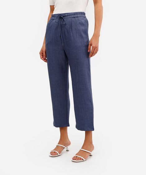 calça jogger feminina texturizada cós elástico azul