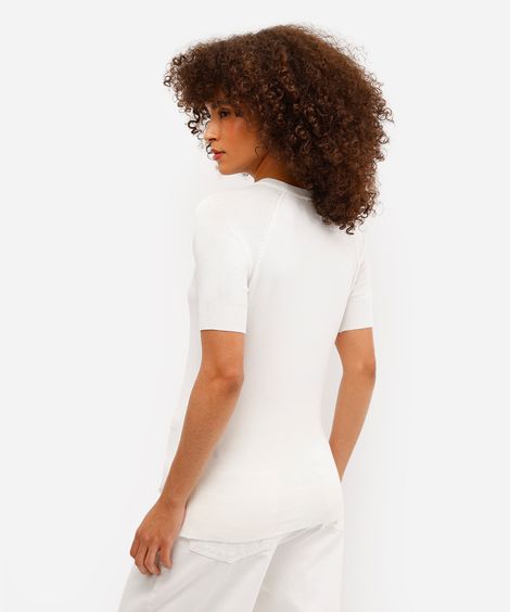 blusa feminina de tricot com botões manga curta off white