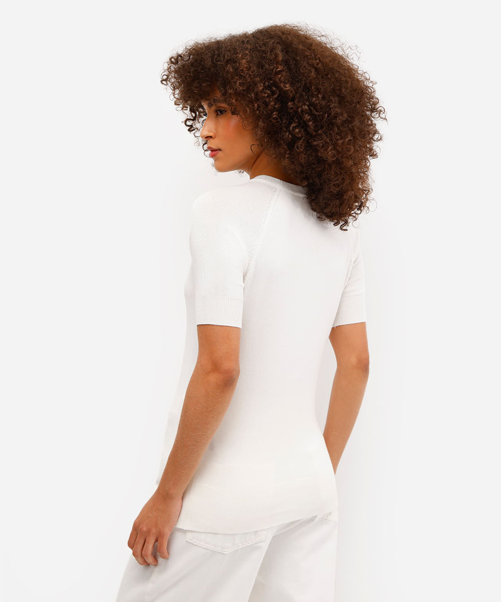 blusa feminina de tricot com botões manga curta off white