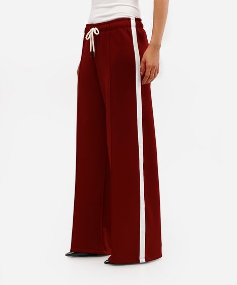 calça wide leg feminina cós com elástico bicolor vinho