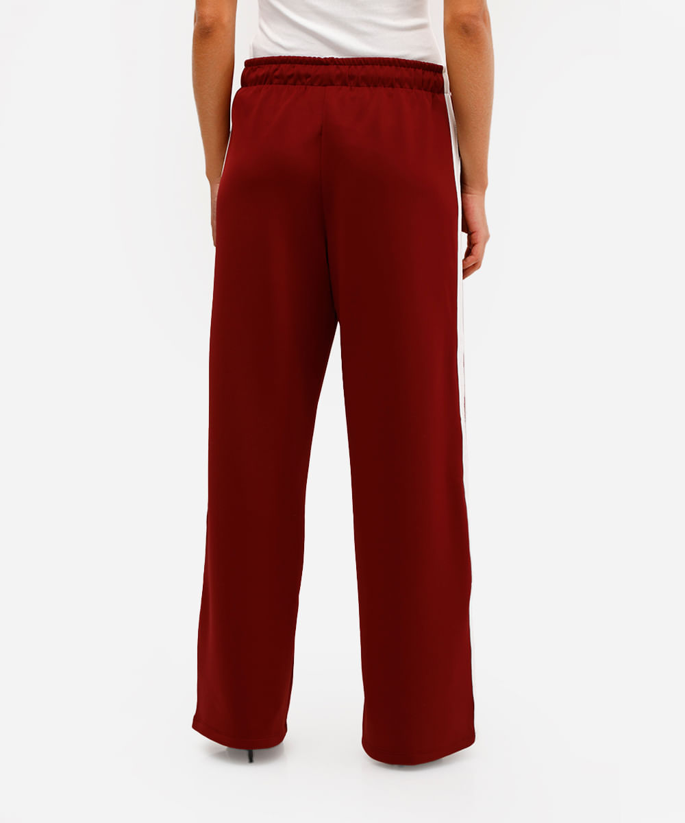 calça wide leg feminina cós com elástico bicolor vinho