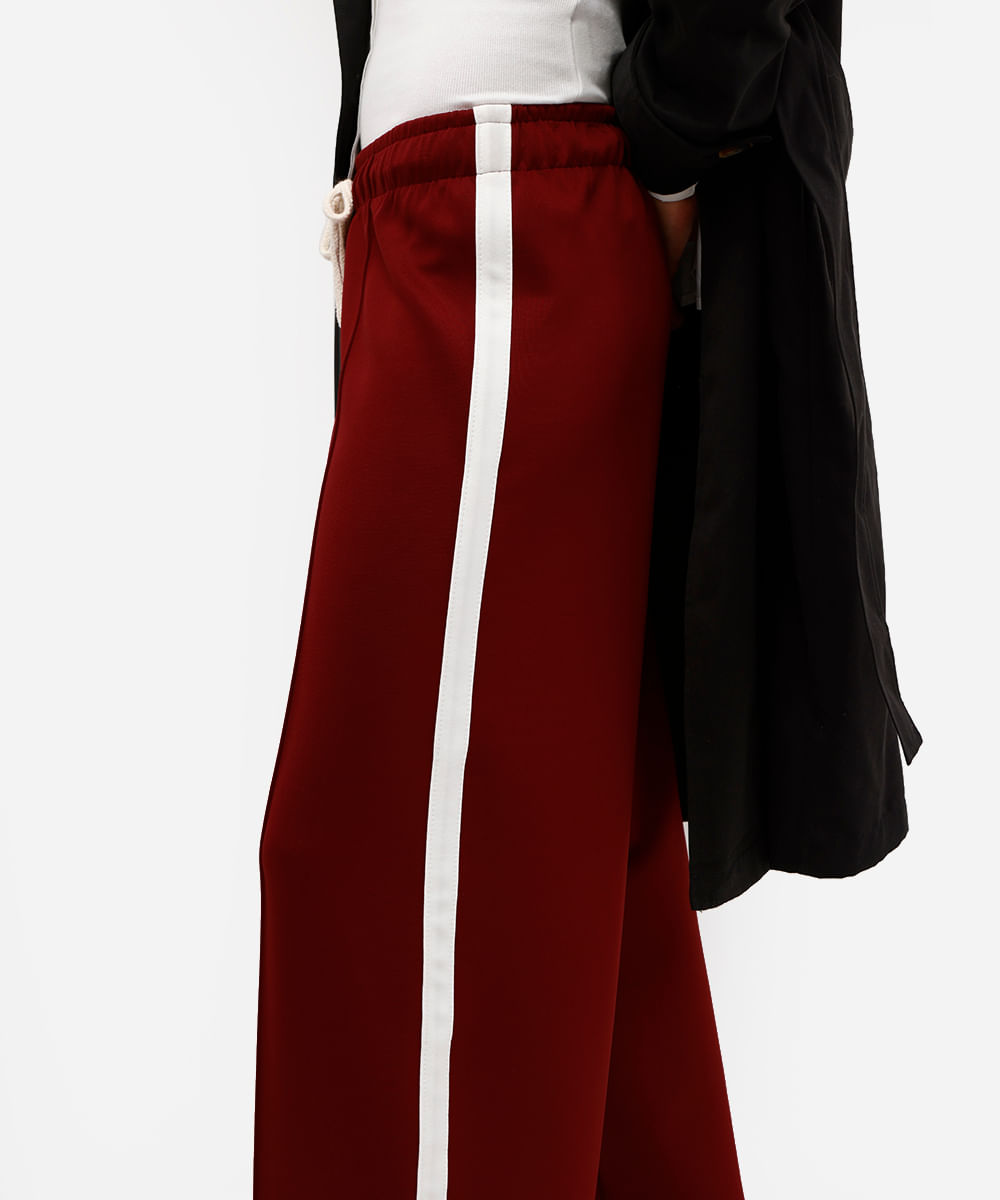 calça wide leg feminina cós com elástico bicolor vinho
