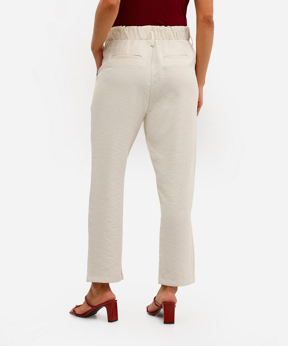 calça de alfaiataria feminina cós elástico bege