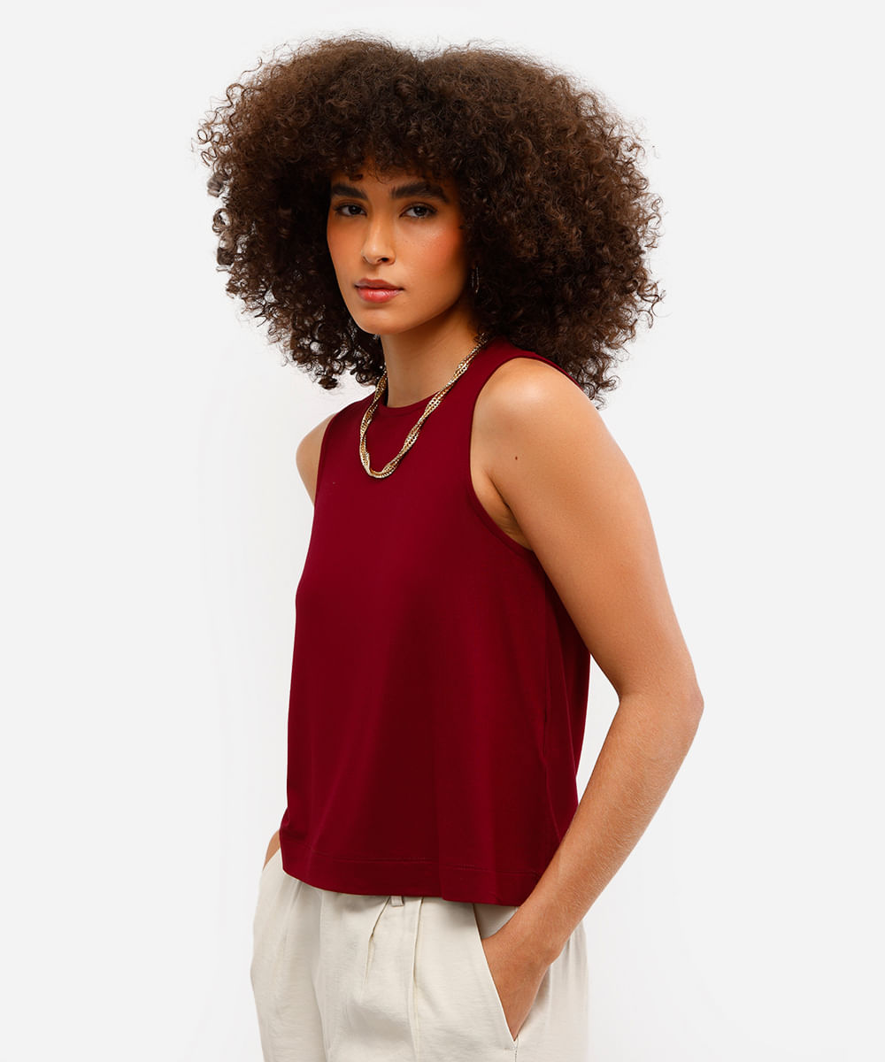 regata de viscose com recorte gota - vinho