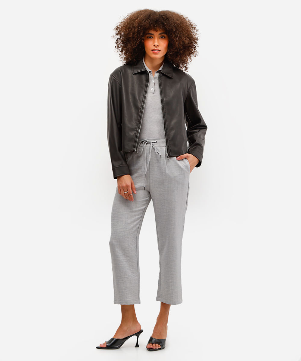 calça jogger feminina texturizada cós elástico cinza