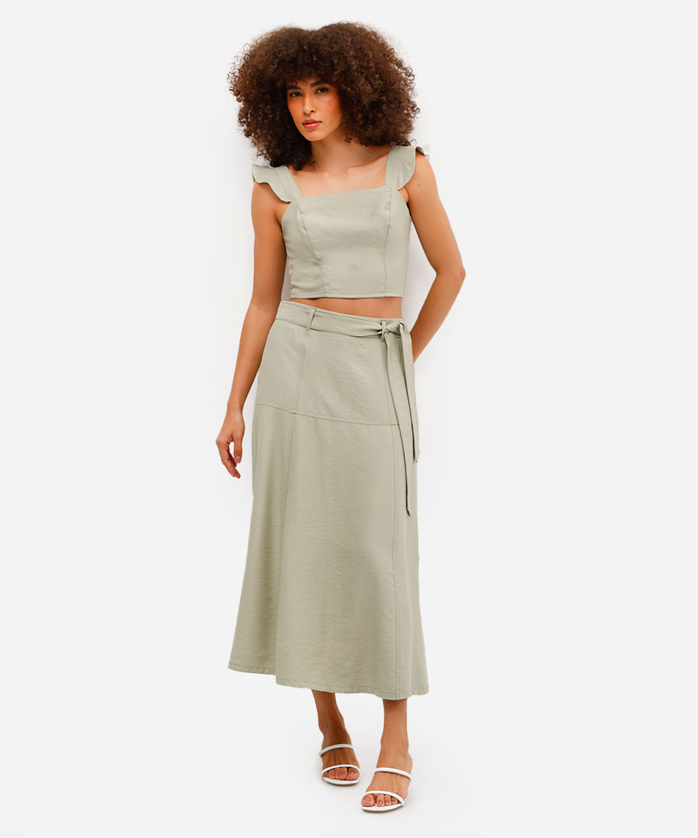 saia midi evasê feminina de viscose verde