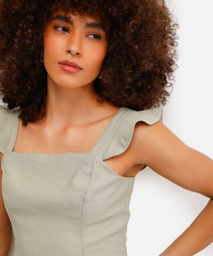 cropped feminino de viscose com babados verde