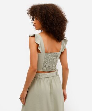 cropped feminino de viscose com babados verde