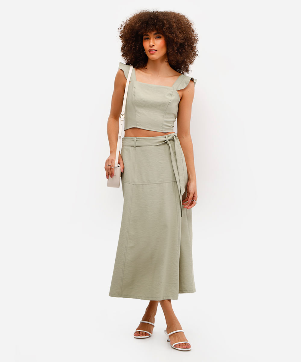 cropped feminino de viscose com babados verde