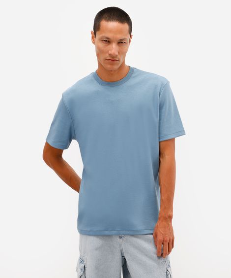 camiseta de algodão peruano bold manga curta azul