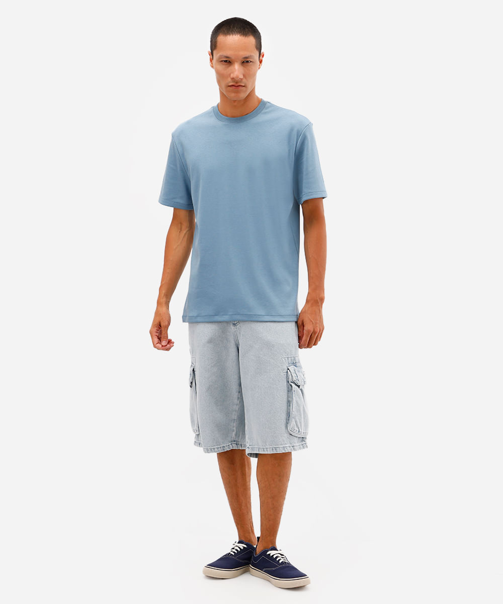 camiseta de algodão peruano bold manga curta azul