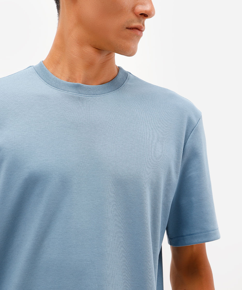 camiseta de algodão peruano bold manga curta azul