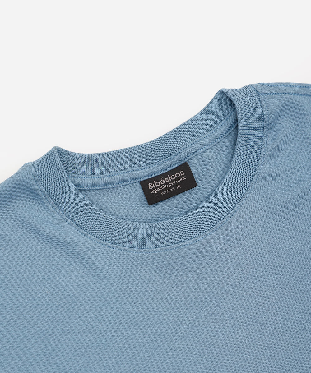 camiseta de algodão peruano bold manga curta azul