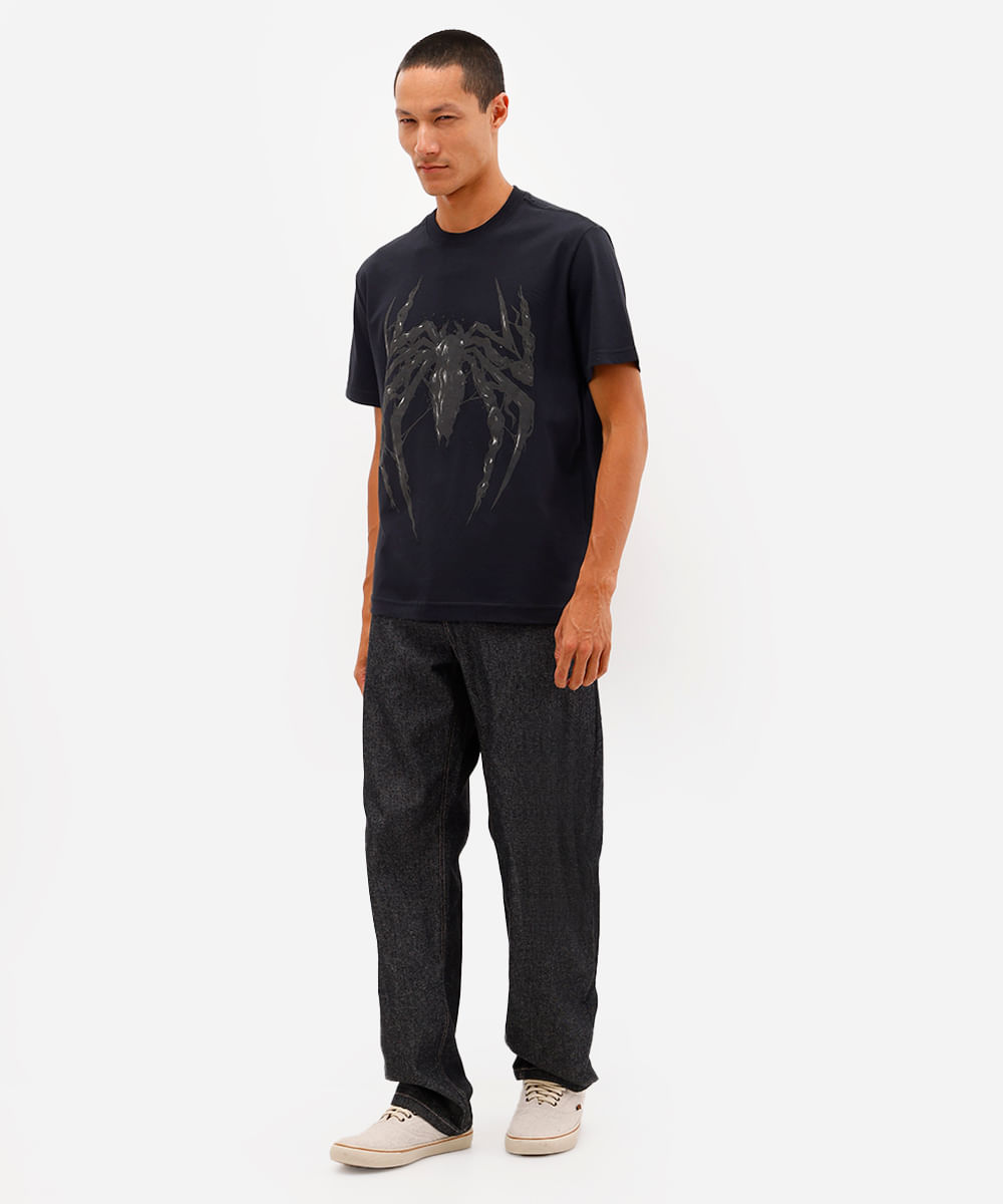 camiseta masculina de algodão homem aranha preta