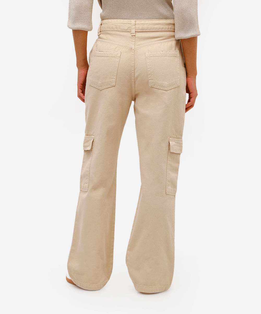 calça cargo feminina de sarja cintura média bege