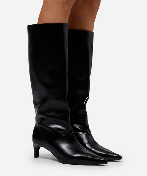 bota cano alto bico fino salto baixo mindset preta
