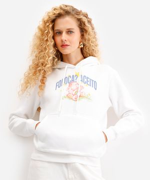 blusão feminino de moletom com capuz ursinhos carinhosos off white