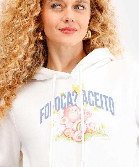 blusão feminino de moletom com capuz ursinhos carinhosos off white