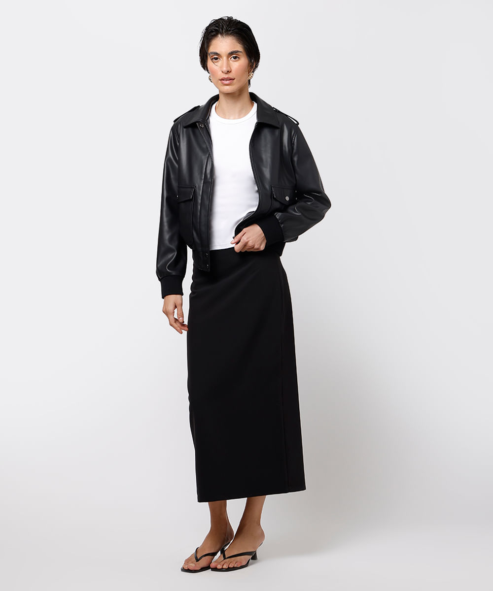jaqueta bomber feminina de poliuretano mindset preta