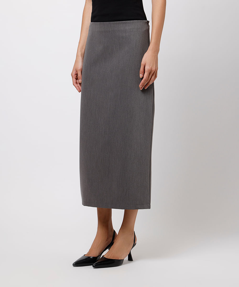 saia lápis feminina com fenda mindset cinza