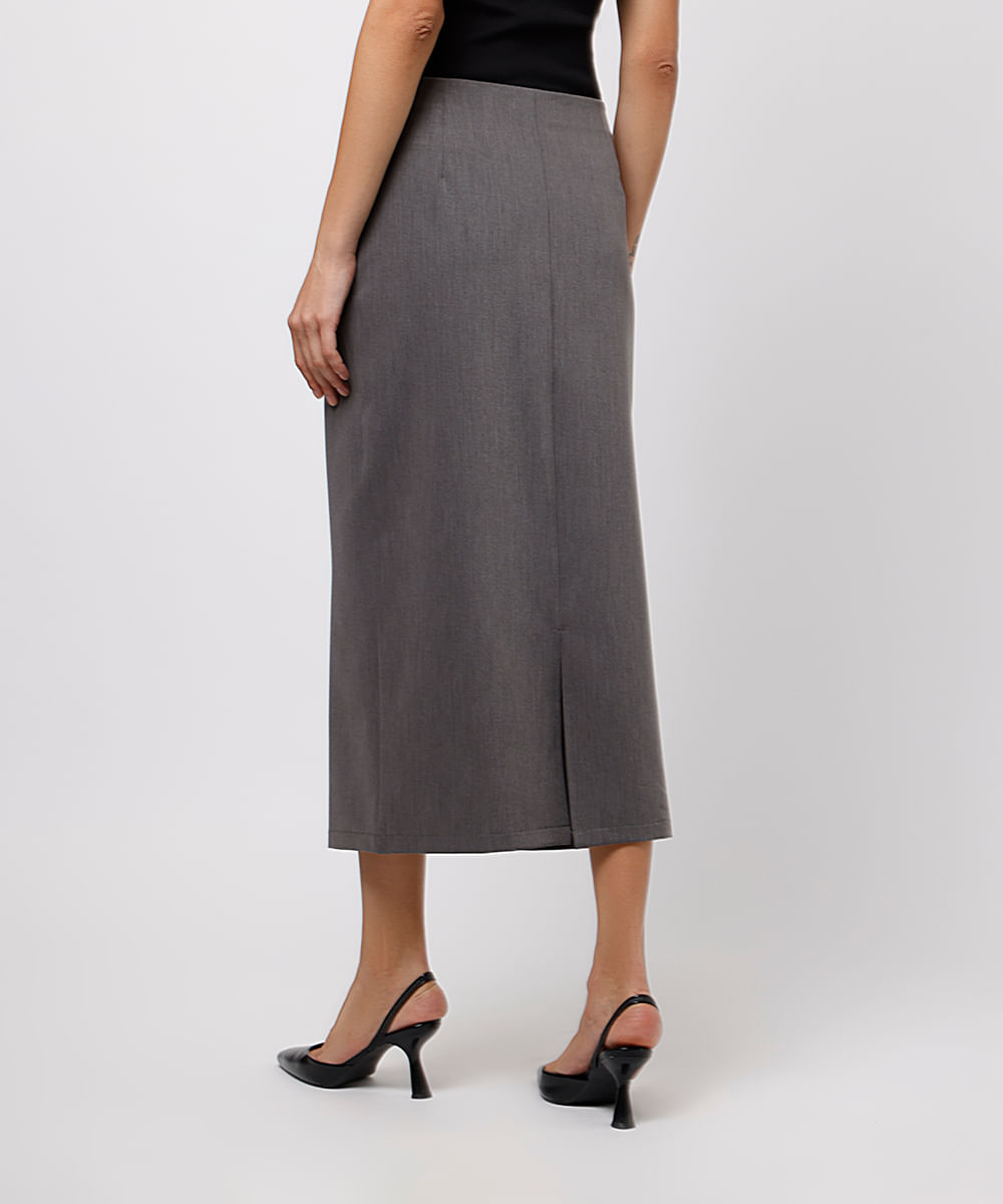saia lápis feminina com fenda mindset cinza
