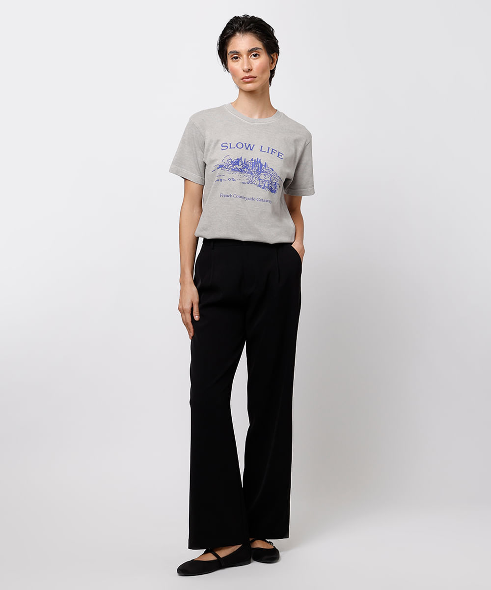 camiseta feminina de algodão slow life mindset cinza
