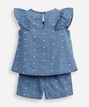 conjunto infantil curto com babados coração azul