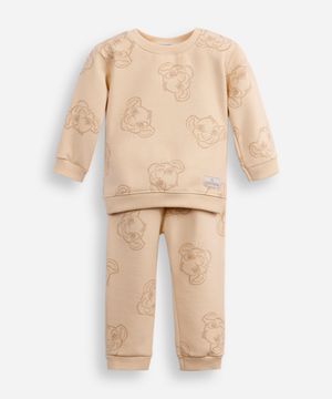 conjunto infantil longo de moletom simba bege