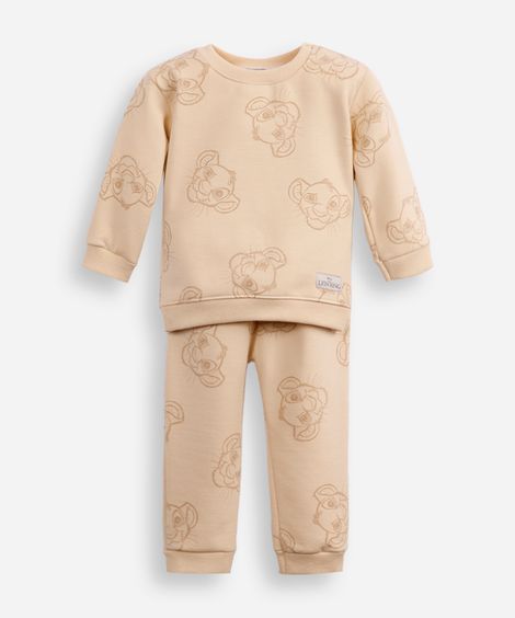 conjunto infantil longo de moletom simba bege