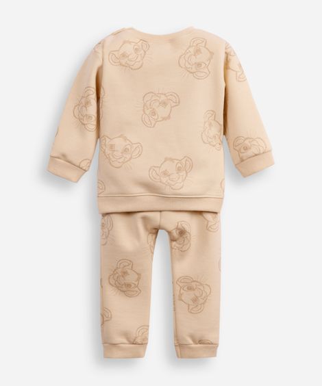 conjunto infantil longo de moletom simba bege