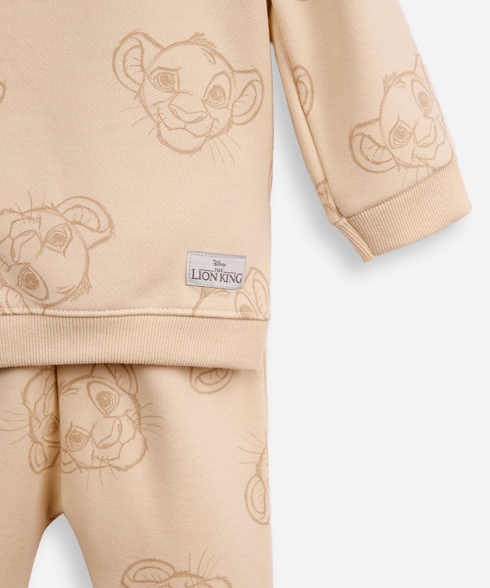 conjunto infantil longo de moletom simba bege