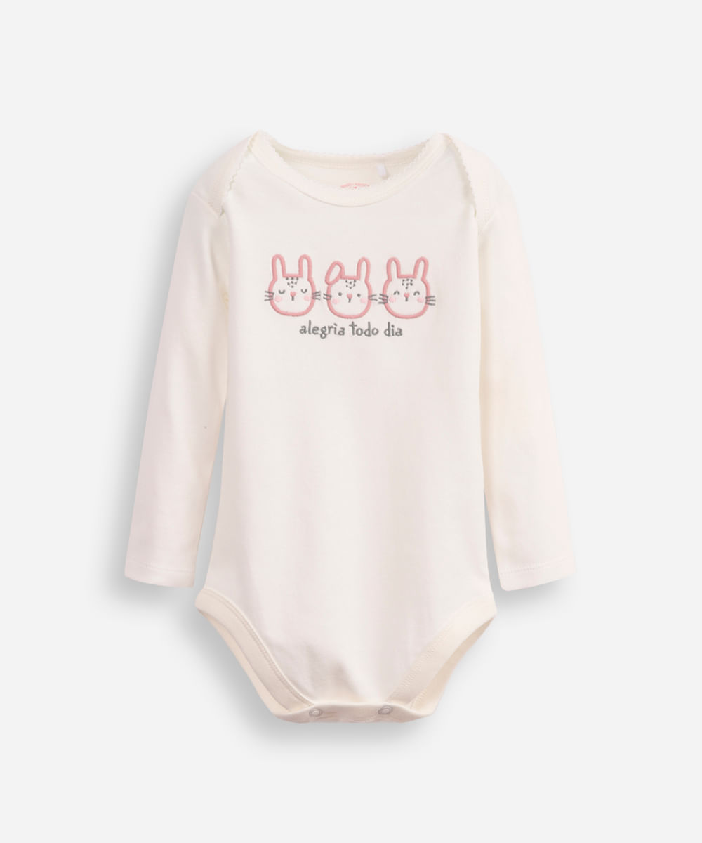 conjunto infantil longo de algodão com bordado rosa