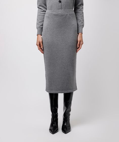 saia midi reta feminina de tricot mindset cinza