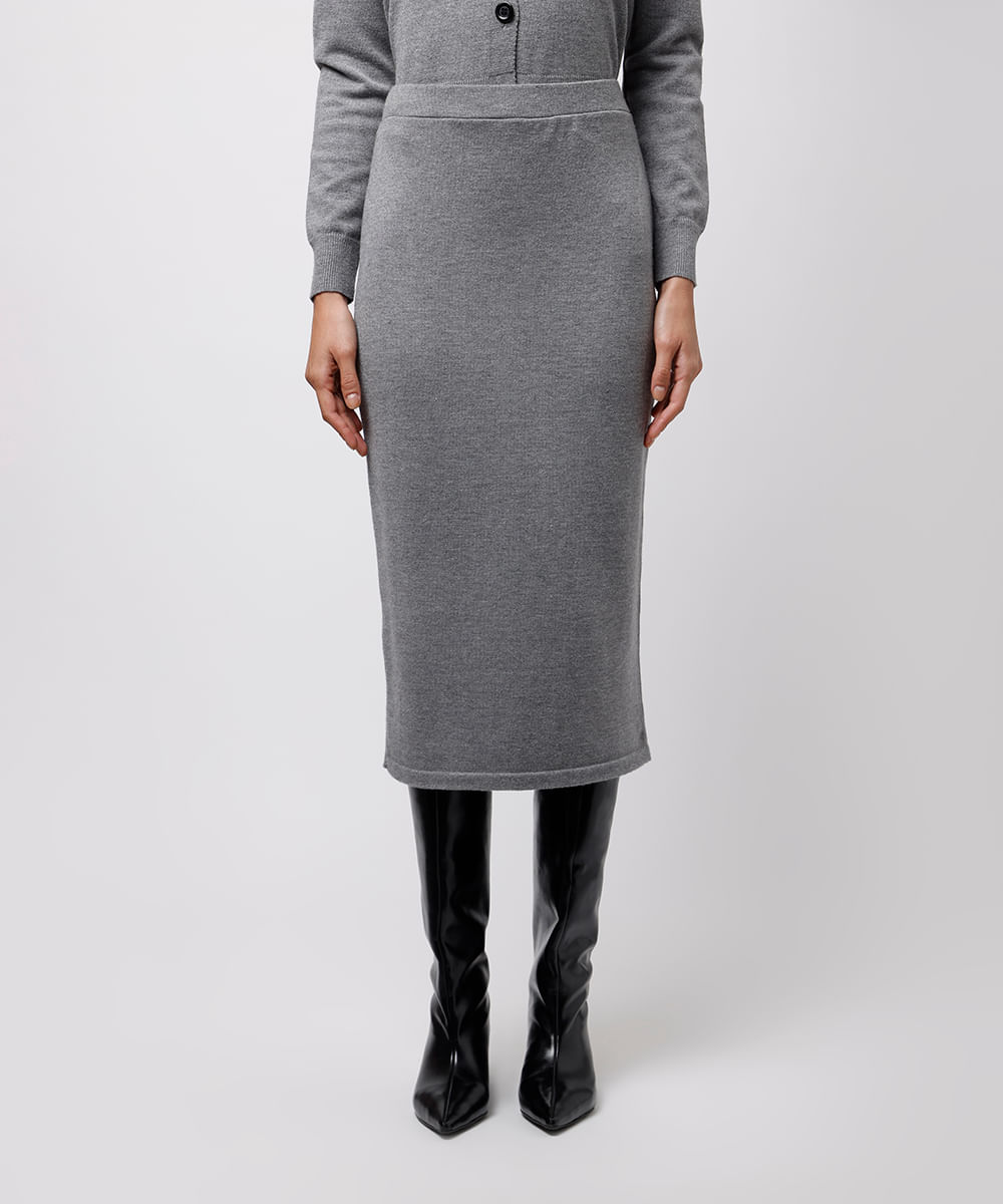 saia midi reta feminina de tricot mindset cinza