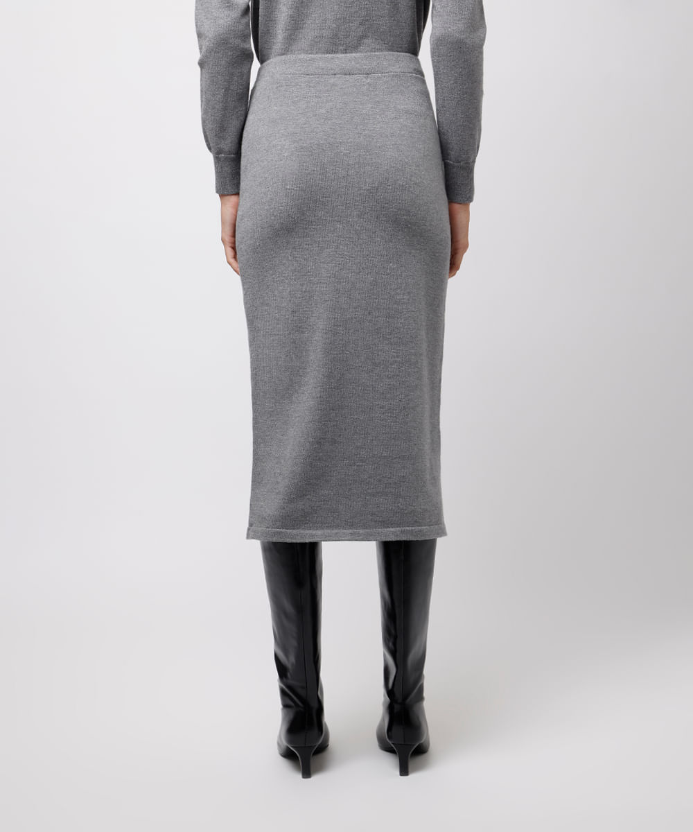saia midi reta feminina de tricot mindset cinza