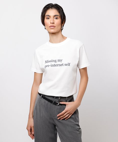 camiseta feminina de algodão estampada mindset off white