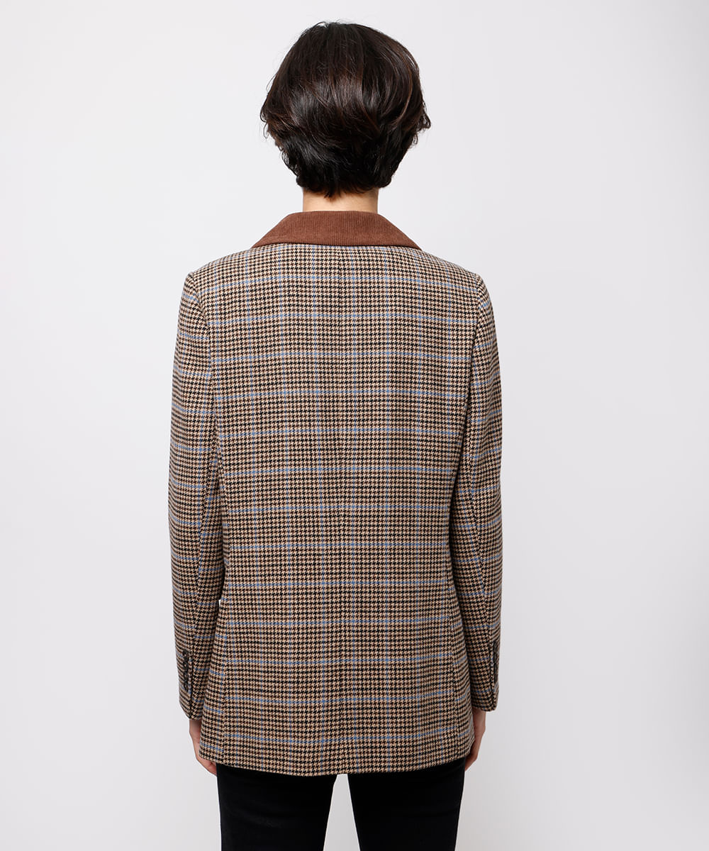 blazer feminino de alfaiataria xadrez mindset marrom