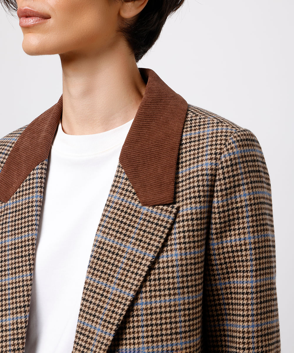 blazer feminino de alfaiataria xadrez mindset marrom