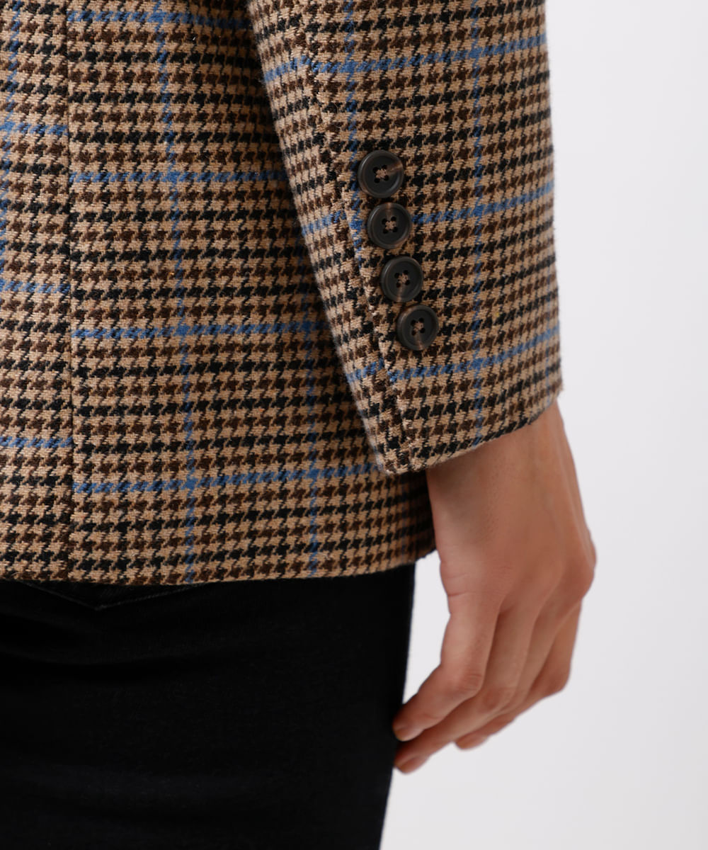 blazer feminino de alfaiataria xadrez mindset marrom
