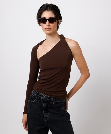 blusa feminina manga única mindset marrom