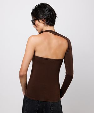 blusa feminina manga única mindset marrom