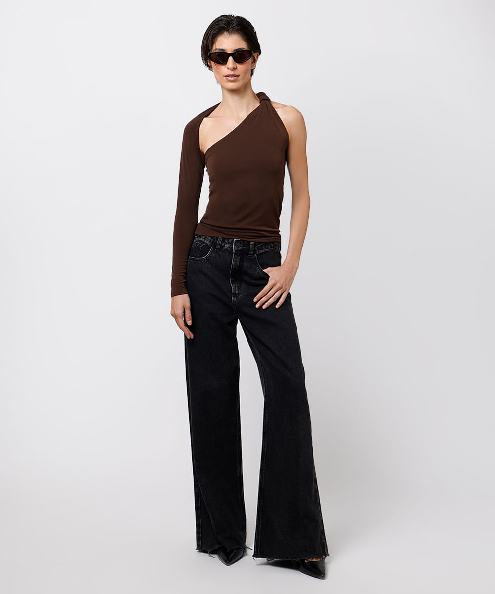 blusa feminina manga única mindset marrom