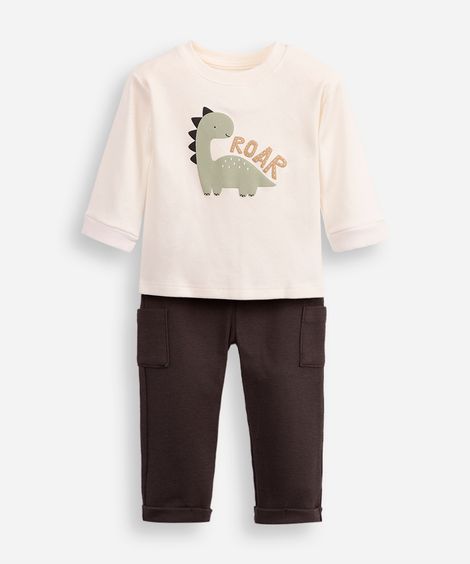 conjunto infantil longo dinossauro cinza