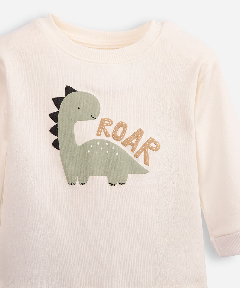 conjunto infantil longo dinossauro cinza