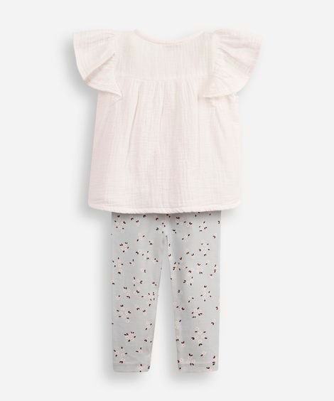 conjunto infantil de algodão floral off white